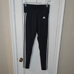 Adidas Women's Black Leggings with White Stripes